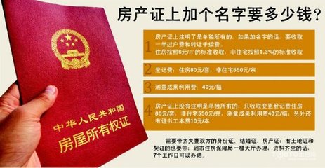 房产证加名字或减名字的费用是多少 房产证去名字费用