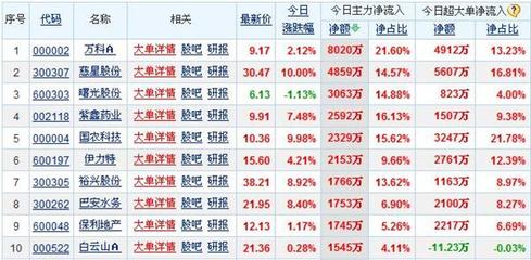 沪深两市实时资金流向排行 个股资金流向查询