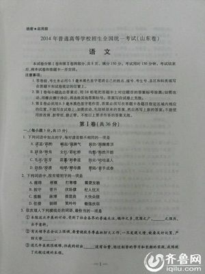 2014年山东省高考语文试题浅析之二 山东省春季高考试题