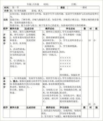 小学一至六年级体育教学内容汇总 六年级体育教学设计