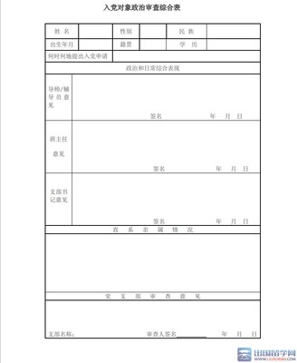 关于入党材料《政治审查综合意见》的写作规范 入党积极分子审查意见