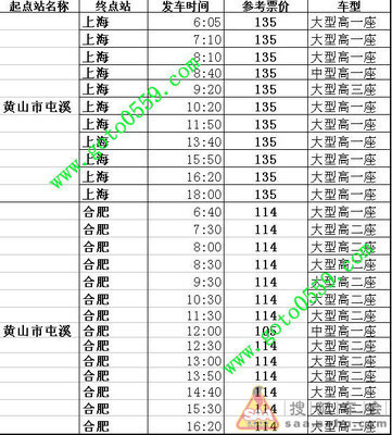 屯溪汽车站始发各地的时刻表 黄山屯溪汽车站