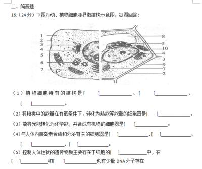 高一生物必修一试题 高一生物题目及答案