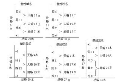 五格：天格、地格、人格、总格、外格