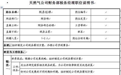 各岗位职责说明书范本 财务部经理职位说明书