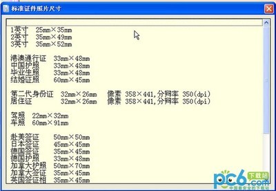 照片尺寸表 证件照尺寸表