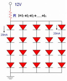 LED电路在12伏特下计算并联限流电阻大小计算公式实例 并联电路电阻公式