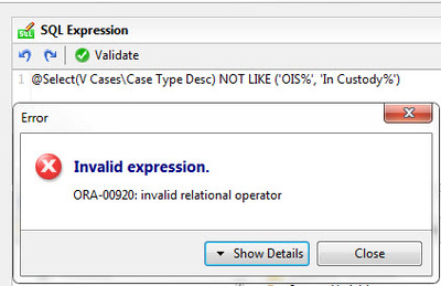 ORA-00920invalidrelationaloperator relational operator