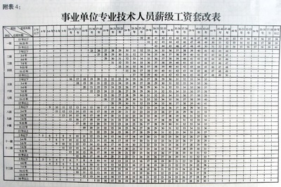 事业单位岗位工资薪级工资标准及套改表 事业单位薪级工资标准