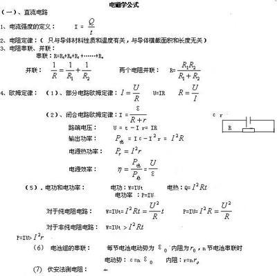 高中物理电磁学公式及概念 高中物理电磁学