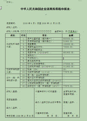 企业清算所得的税务处理及案例分析 清算所得税申报表案例