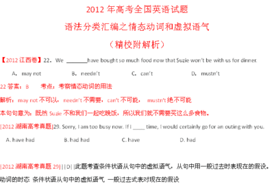 2012年高考英语语法练习：情态动词和虚拟语气