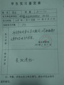 学生顶岗实习鉴定表