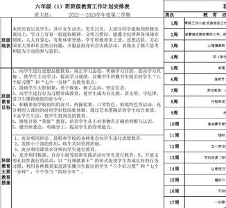 班级管理工作计划 六年级第一学期班主任工作计划