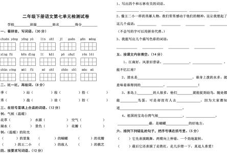 人教版第一单元测试题 人教版七年级语文下册第一单元测试题