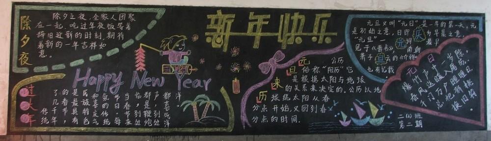 庆祝元旦黑板报 粉笔画庆祝元旦黑板报边框简笔画