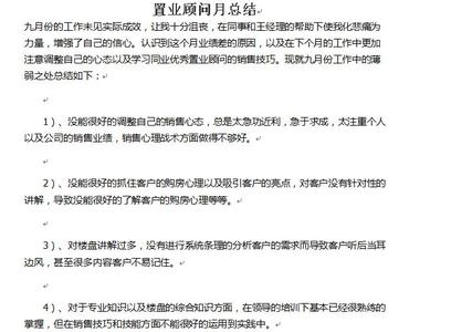 置业顾问年度工作总结 置业顾问年度工作总结模板