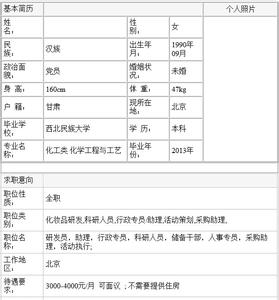 求职简历范文 化学工艺专业求职简历范文