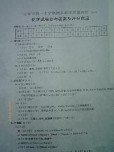 高一化学必修一期末考 高一必修一化学期末试卷及答案