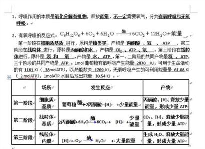 生物呼吸作用知识点 2017年高考生物的呼吸作用知识点