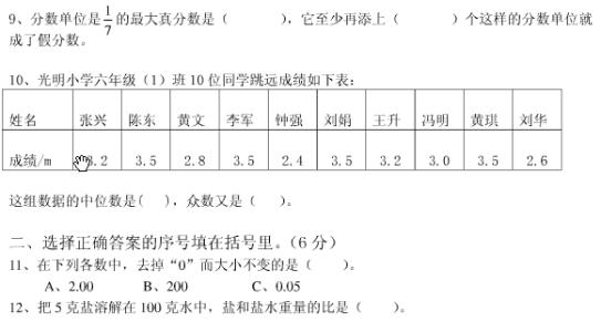 人教版六年级期末试卷 人教版小学六年级数学期末试卷