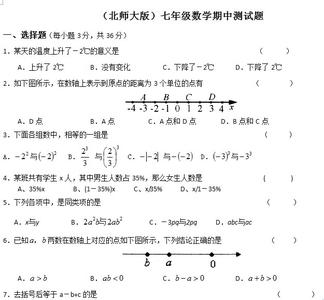 七年级下历史期中试卷 七年级上册历史期中考试试卷